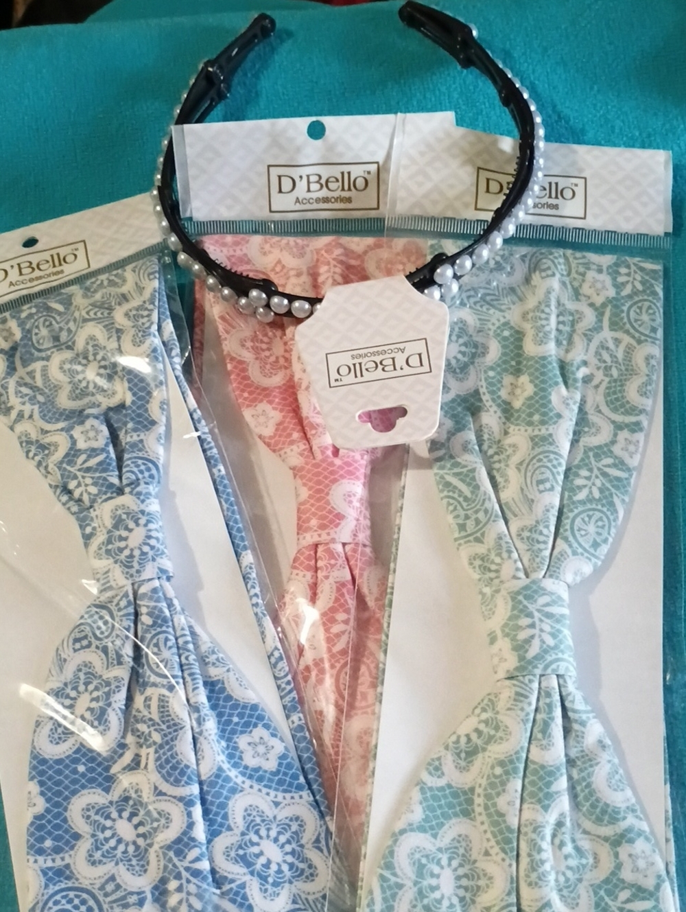 4 PIECE HAIR SCARF BUNDLE' Bow Headbands - Pink, Blue & Teal Set.NWT